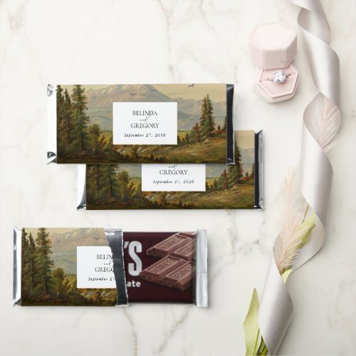 Watercolor Pine Tree Forest Mountains Wedding Hershey Bar Favors