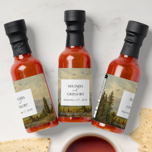Watercolor Pine Tree Forest Mountains Wedding Hot Sauces