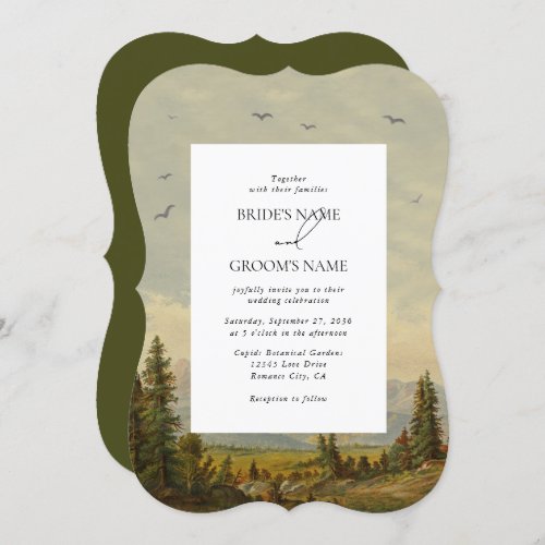 Watercolor Pine Tree Forest Mountains Wedding Invitation