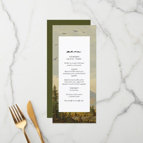 Watercolor Pine Tree Forest Mountains Wedding Menu