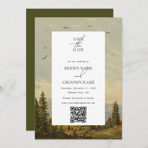 Watercolor Pine Tree Forest Mountains Wedding Save The Date