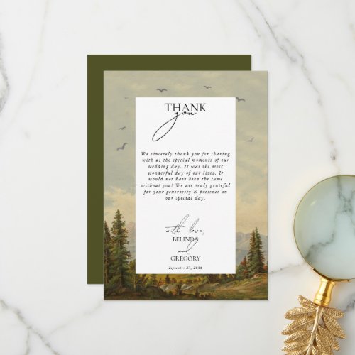 Watercolor Pine Tree Forest Mountains Wedding Thank You Card