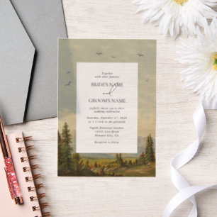Watercolor Pine Tree Forest Mountains Wedding Vellum Invitations