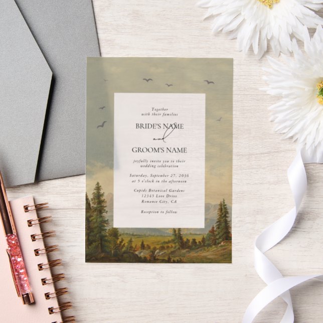 Watercolor Pine Tree Forest Mountains Wedding Vellum Invitations (Wedding)