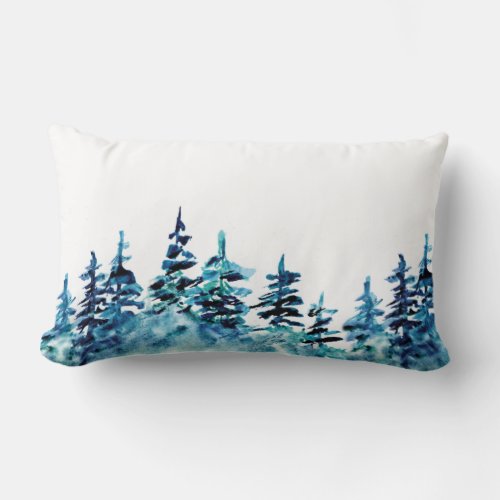 Watercolor Pine Tree Forest Nature Lumbar Pillow