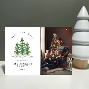 Watercolor Pine Tree Forest Photo Holiday Card