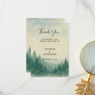 Watercolor pine tree forest Thank You wedding card