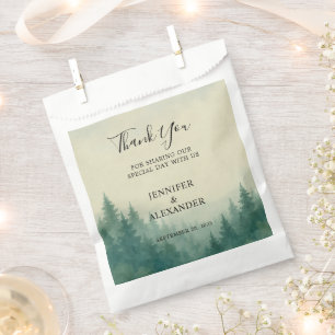 Watercolor pine tree forest Thank You wedding Favor Bag