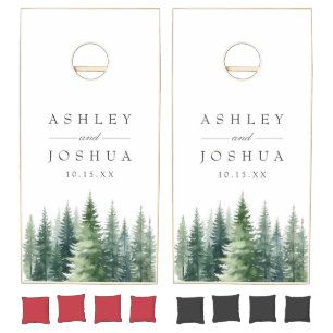 Watercolor Pine Tree Forest Wedding Cornhole Set