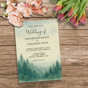 Watercolor pine tree forest wedding invitation