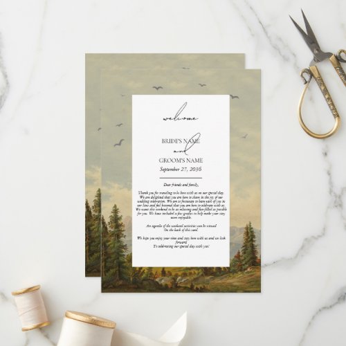 Watercolor Pine Tree Forest Wedding Itinerary  Program