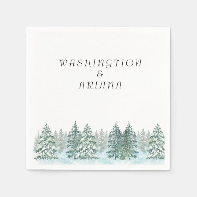 Watercolor Pine Tree Forest wedding Napkins (Front)