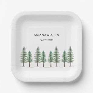 Watercolor Pine Tree Forest wedding Paper Plates