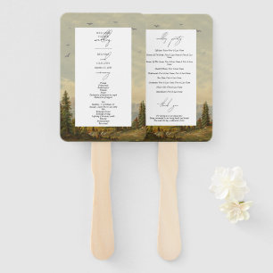 Watercolor Pine Tree Forest Wedding Program Hand Fan