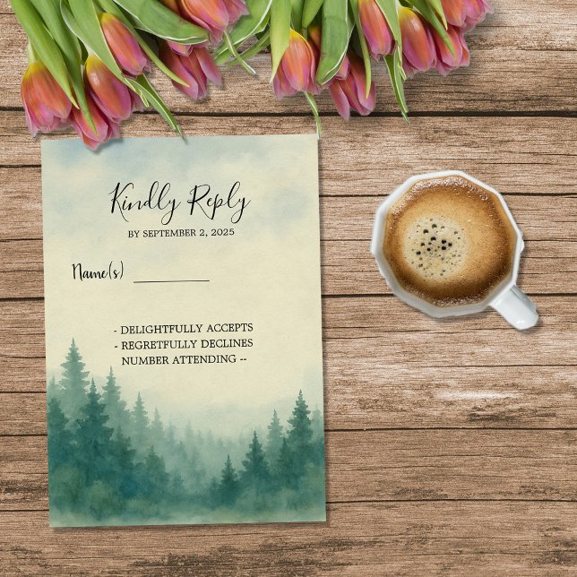 Watercolor pine tree forest wedding RSVP Invitation (Watercolor pine tree forest wedding RSVP Invitation.)