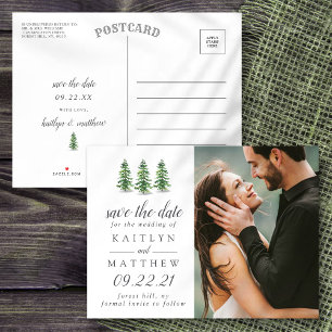 Watercolor Pine Tree Forest Wedding Save The Date Announcement Postcard