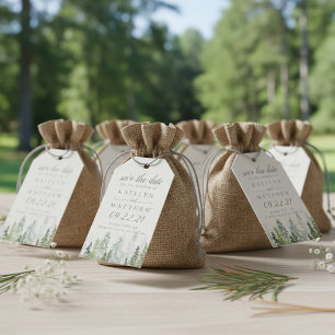 Watercolor Pine Tree Forest Wedding Save The Date  Gift Tags