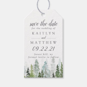 Watercolor Pine Tree Forest Wedding Save The Date Gift Tags