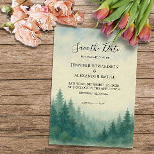 Watercolor pine tree forest wedding Save the Date Invitation
