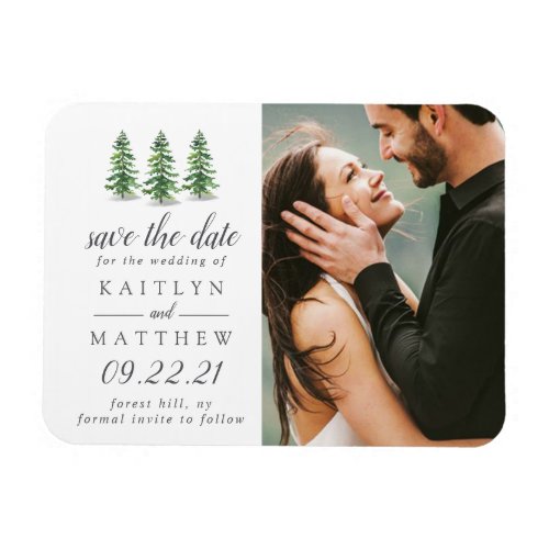 Watercolor Pine Tree Forest Wedding Save The Date Magnet