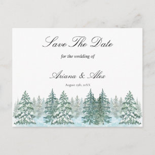 Watercolor Pine Tree Forest wedding Save The Date Postcard