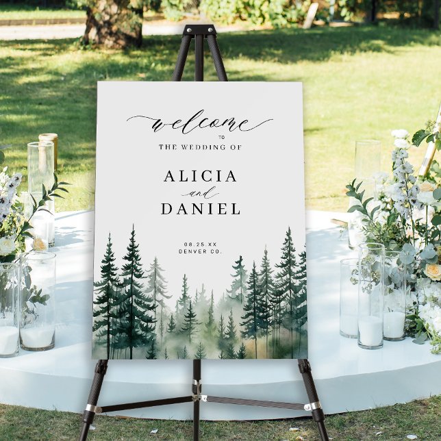 Watercolor pine tree forest wedding welcome sign (Creator Uploaded)