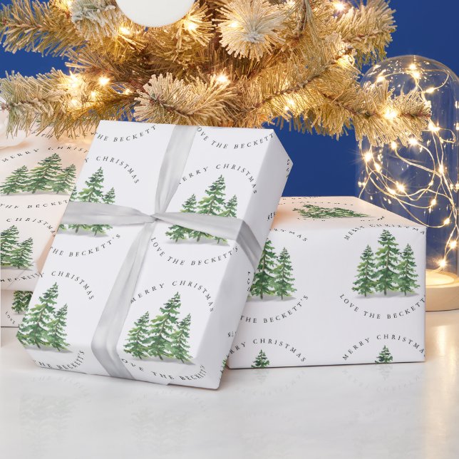 Watercolor Pine Tree Forest Wrapping Paper (Holidays)