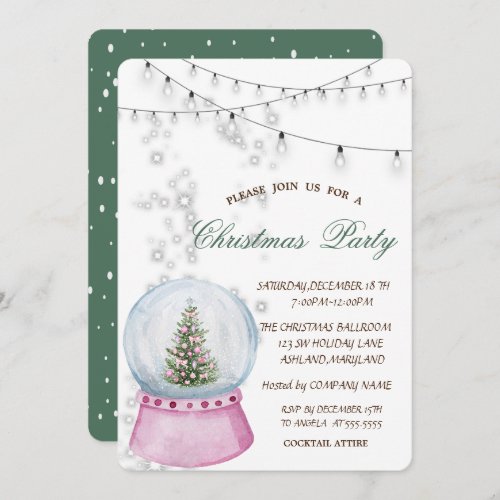 Watercolor Pine treeGlobe Christmas  Invitation
