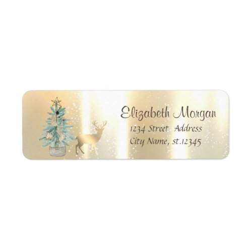 Watercolor Pine TreeGold Christmas Reindeer Label