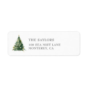 Watercolor Pine Tree Gold Holiday Return Address Label