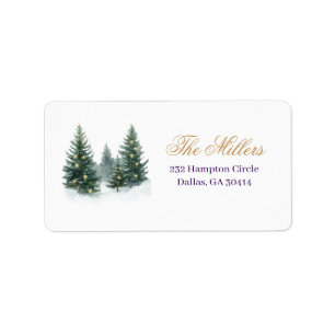 Watercolor Pine Tree Gold Stars Return Address Label