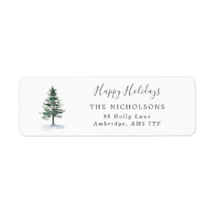 Watercolor Pine Tree Happy Holidays Family Label