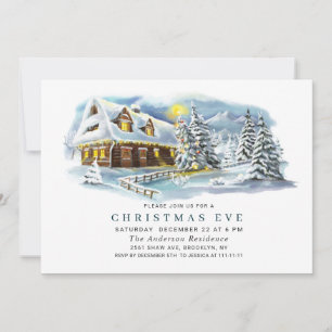 Watercolor Pine Tree HOLIDAY CHRISTMAS EVE Invitation