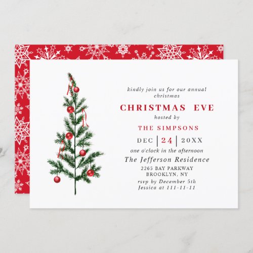 Watercolor Pine Tree Holiday CHRISTMAS EVE Invitation