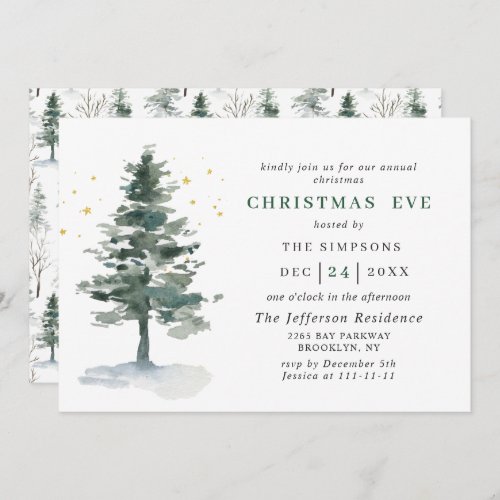 Watercolor Pine Tree Holiday CHRISTMAS EVE Invitation