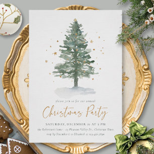 Watercolor Pine Tree Holiday Christmas Party Invitation
