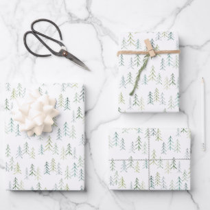 Watercolor Pine Tree Illustration Wrapping Paper Sheets