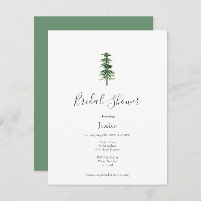 Watercolor Pine Tree Invitation (Front/Back)