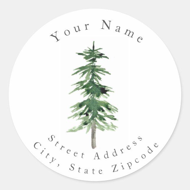 'Watercolor Pine Tree' Labels (Front)