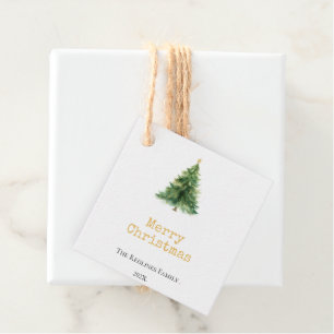 Watercolor Pine Tree Merry Christmas Favor Tags