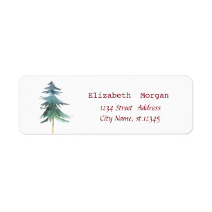 Watercolor Pine Tree Merry Christmas Label