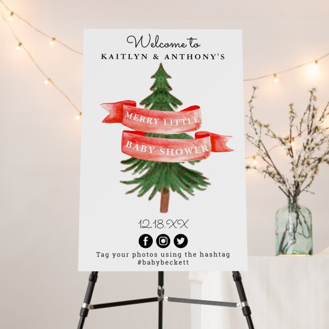 Watercolor Pine Tree Merry Little Baby Shower Foam Board (In Situ (Stand))