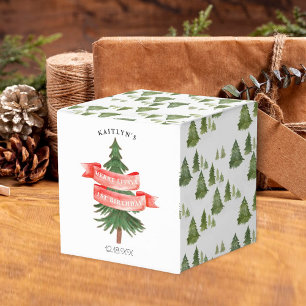 Watercolor Pine Tree Merry Little Birthday Favor Boxes