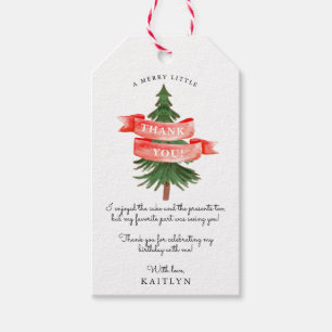 Watercolor Pine Tree Merry Little Birthday Gift Tags