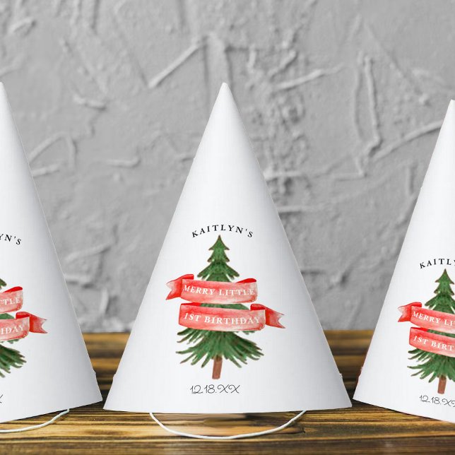 Watercolor Pine Tree Merry Little Birthday Party Hat (Creator Uploaded)