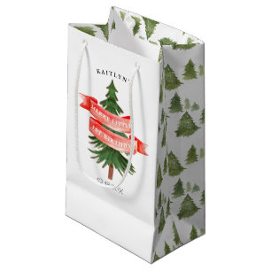 Watercolor Pine Tree Merry Little Birthday Small Gift Bag