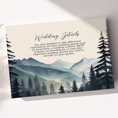 Watercolor Pine Tree Mountain Wedding Details Enclosure Card