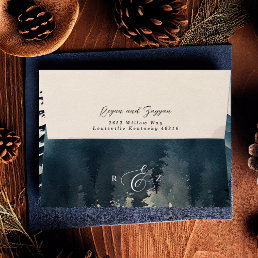 Watercolor Pine Tree Mountain Wedding Envelope