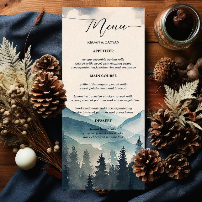 Watercolor Pine Tree Mountain Wedding Menu (Creator Uploaded)