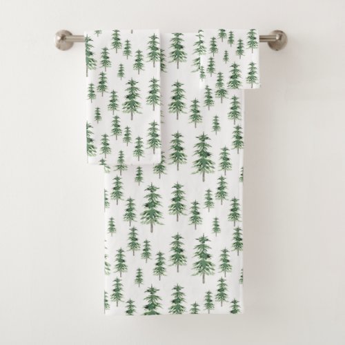 Watercolor Pine Tree Pattern Bath Towel Set